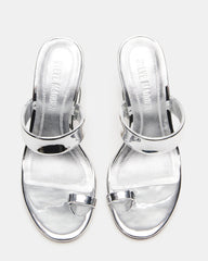 RENIE Silver Women's Open Toe Mule Heel