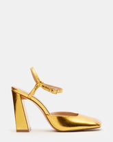 MOSAIC Gold Leather Square Toe Heel | Women's Heels