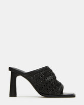 FRESCA Black Woven Square-Toe Mule Women's Heel