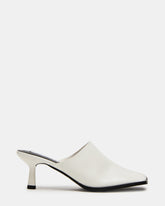 DEMPSEY White Leather Square-Toe Mule Women's Heel