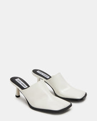 DEMPSEY White Leather Square-Toe Mule Women's Heel