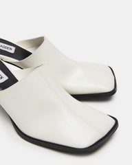 DEMPSEY White Leather Square-Toe Mule Women's Heel