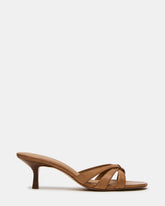 CARY Camel Leather Square-Toe Strappy Mule Women's Heel
