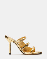 OPULENT Gold Leather Square Toe Mule Heel | Women's Heels