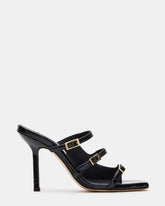 OPULENT Black Leather Square Toe Mule Heel | Women's Heels