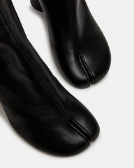 CARO Black Leather Tabi Split-Toe Block Heel Women's Ankle Boot