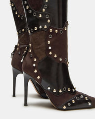 REVIVE Brown Multi Pointed-Toe Knee-High Stiletto Women's Boot