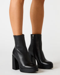 TYRA Black Leather Platform Block Heel Women's Ankle Boot