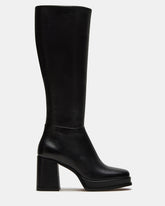 MYSTERY Black Leather Women's Block Heel Platform Boot