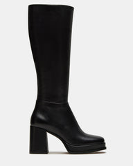 MYSTERY Black Leather Women's Block Heel Platform Boot