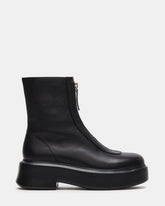 JONES Black Leather Zipper Lug Women's Ankle Boot