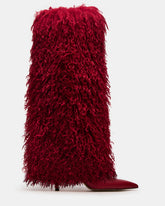 ICON Red Pointed-Toe Faux Fur Knee-High Stiletto Heel Women's Boot