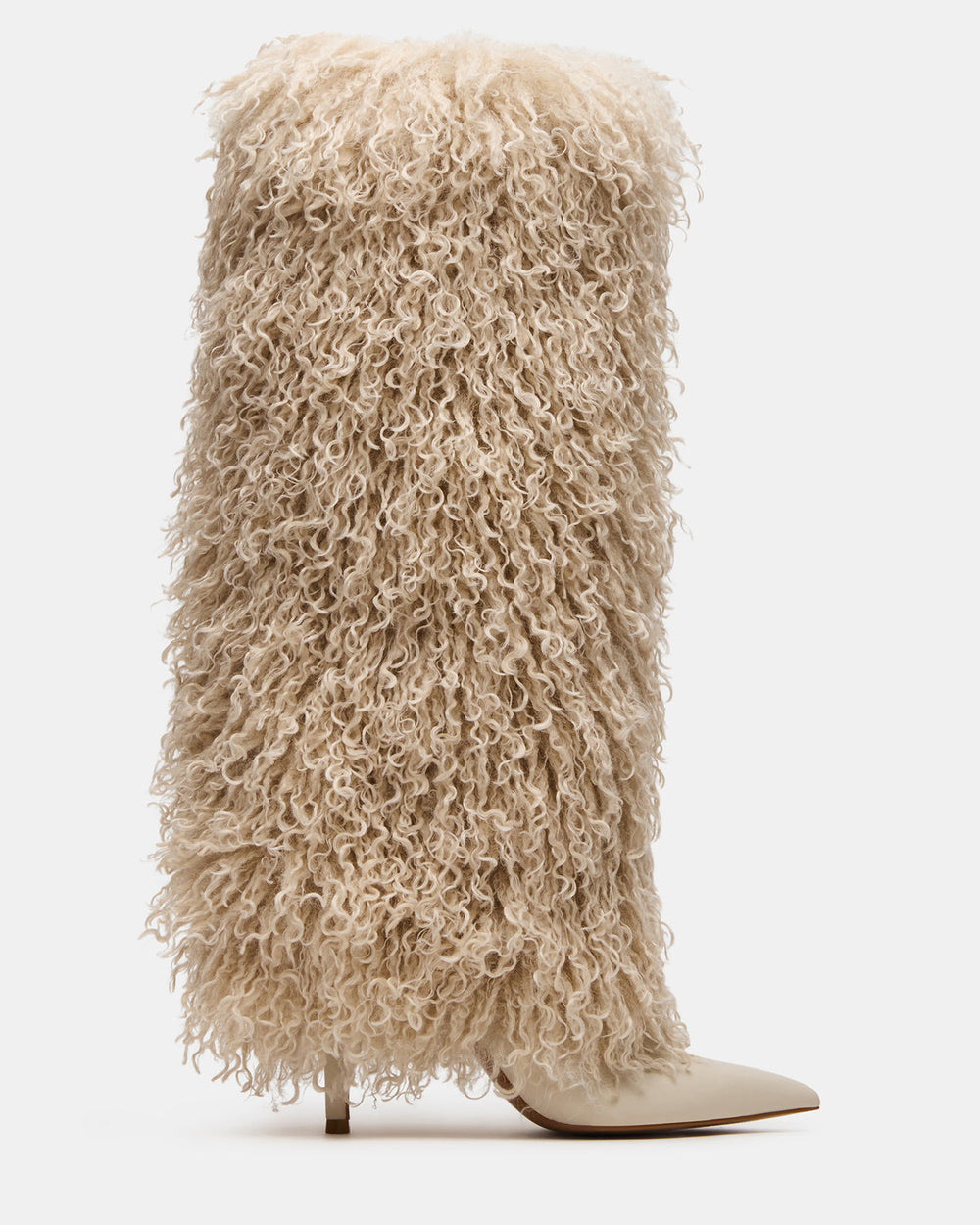 ICON Off-White Pointed-Toe Faux Fur Knee-High Stiletto Heel Women's Boot