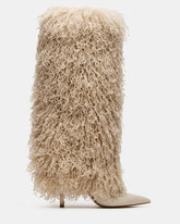 ICON Off-White Pointed-Toe Faux Fur Knee-High Stiletto Heel Women's Boot