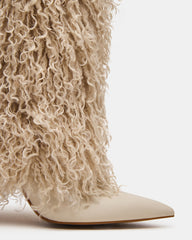 ICON Off-White Pointed-Toe Faux Fur Knee-High Stiletto Heel Women's Boot