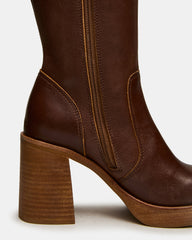 FOLIE Rust Leather Square-Toe Block Heel Knee-High Women's Boot