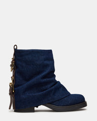 BENJI Denim Fabric Cuffed Fold-Over Moto Buckle Women's Ankle Boot