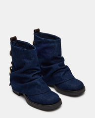 BENJI Denim Fabric Cuffed Fold-Over Moto Buckle Women's Ankle Boot