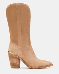 SALLY Sand Suede Pointed-Toe Western Block Heel Women's Boot
