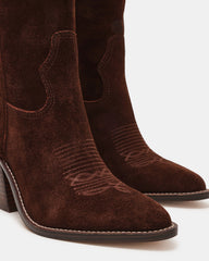 SALLY Brown Suede Pointed-Toe Western Block Heel Women's Boot