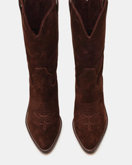SALLY Brown Suede Pointed-Toe Western Block Heel Women's Boot