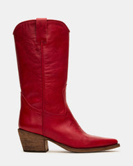 ALBANY Red Leather Pointed-Toe Women's Western Boot