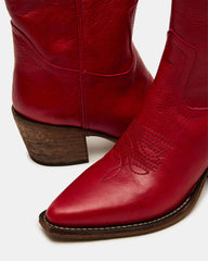 ALBANY Red Leather Pointed-Toe Women's Western Boot