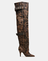 BADDIE Brown Distressed Over-The-Knee Moto Women's Boot