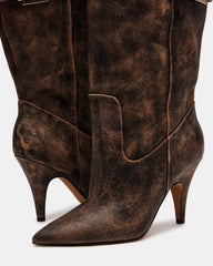 BADDIE Brown Distressed Over-The-Knee Moto Women's Boot