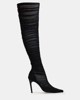 RASHIDA Black Mesh Over-The-Knee Pointed-Toe Rhinestone Stiletto Heel Women's Boot