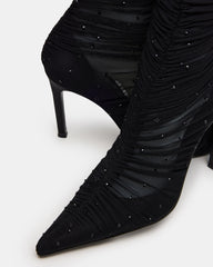 RASHIDA Black Mesh Over-The-Knee Pointed-Toe Rhinestone Stiletto Heel Women's Boot