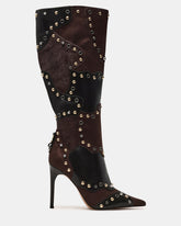 REVIVE Brown Multi Wide Calf Pointed-Toe Knee-High Stiletto Women's Boot