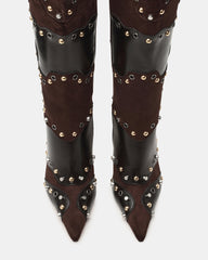 REVIVE Brown Multi Wide Calf Pointed-Toe Knee-High Stiletto Women's Boot