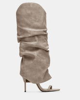 RAVINE Grey Distressed Women's Knee-High Cuffed Stiletto Heel Boot