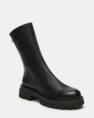 LAMI Black Leather Lug Sole Women's Ankle Boot
