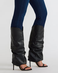 RAVINE Black Knee-High Cuffed Stiletto Heel Women's Boot