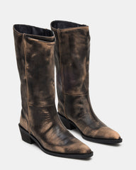 RAPTOR Black Distressed Pointed-Toe Block Heel Western Women's Boot