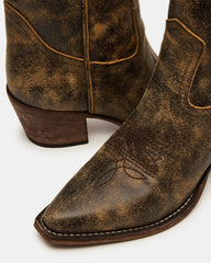 ALBANY Brown Distressed Pointed-Toe Women's Western Boot