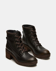 TUFF Dark Brown Lace-Up Block Heel Women's Ankle Boot