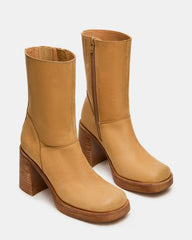 FUSION Banana Leather Square-Toe Block Heel Women's Ankle Boot