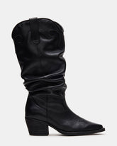 STAGE Black Leather Pointed-Toe Scrunched Western Women's Boot