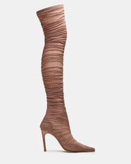 RASHIDA Blush Mesh Over-The-Knee Pointed-Toe Rhinestone Stiletto Heel Women's Boot