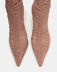 RASHIDA Blush Mesh Over-The-Knee Pointed-Toe Rhinestone Stiletto Heel Women's Boot