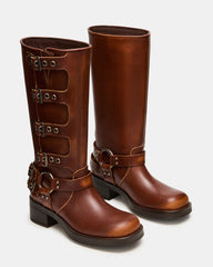 ROCKY Cognac Distressed Knee-High Moto Women's Boot