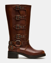 ROCKY Cognac Distressed Wide Calf Knee-High Moto Women's Boot