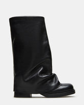 BENTON Black Leather Women's Cuffed Moto Boot