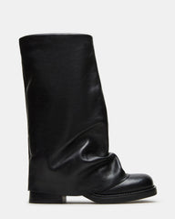 BENTON Black Leather Women's Cuffed Moto Boot
