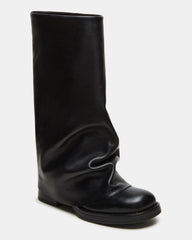 BENTON Black Leather Women's Cuffed Moto Boot