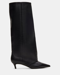 LUCA Black Leather Pointed-Toe Cuffed Kitten Heel Women's Boot