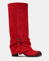 BOZEMAN Red Suede Knee-High Fold-Over Cuffed Women's Boot